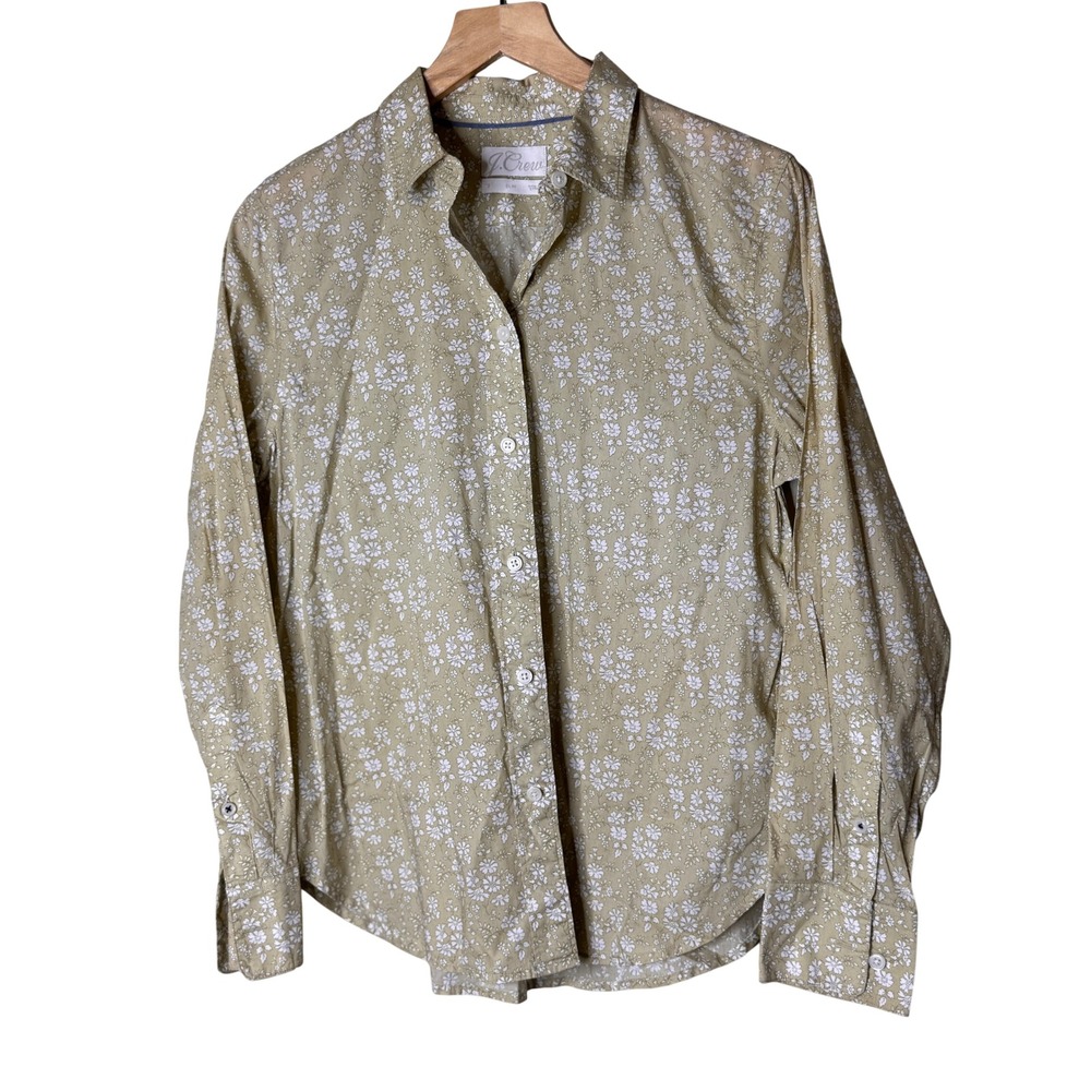 J.Crew Liberty London Floral Button Down Shirt Womens M Slim Sage Green